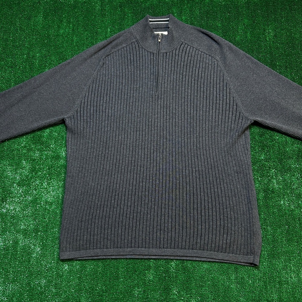 DKNY Jeans Sweater Y2K Style Quarter Zip Ribbed Knit Charcoal Grey XXL